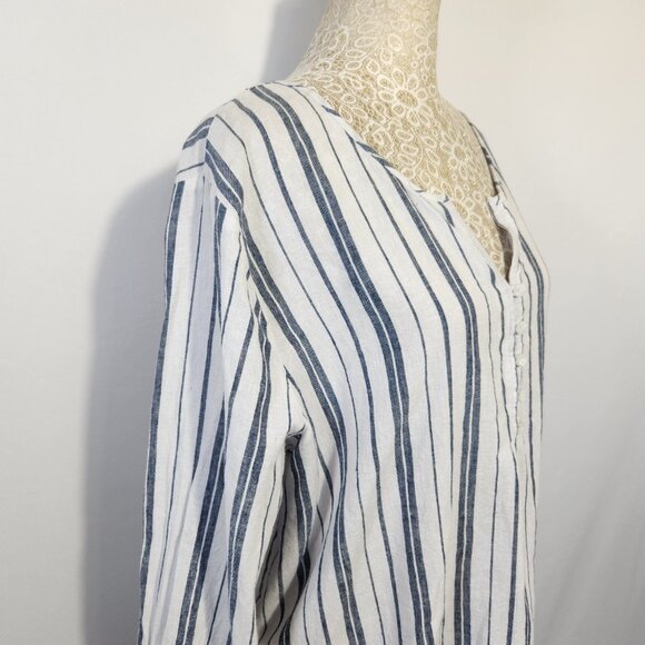 Liz Claiborne Women's Size XL Linen Blend Striped Button Split Sleeves Tunic Top - Picture 6 of 14